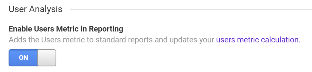 Google Analytics Enable Users Metric
