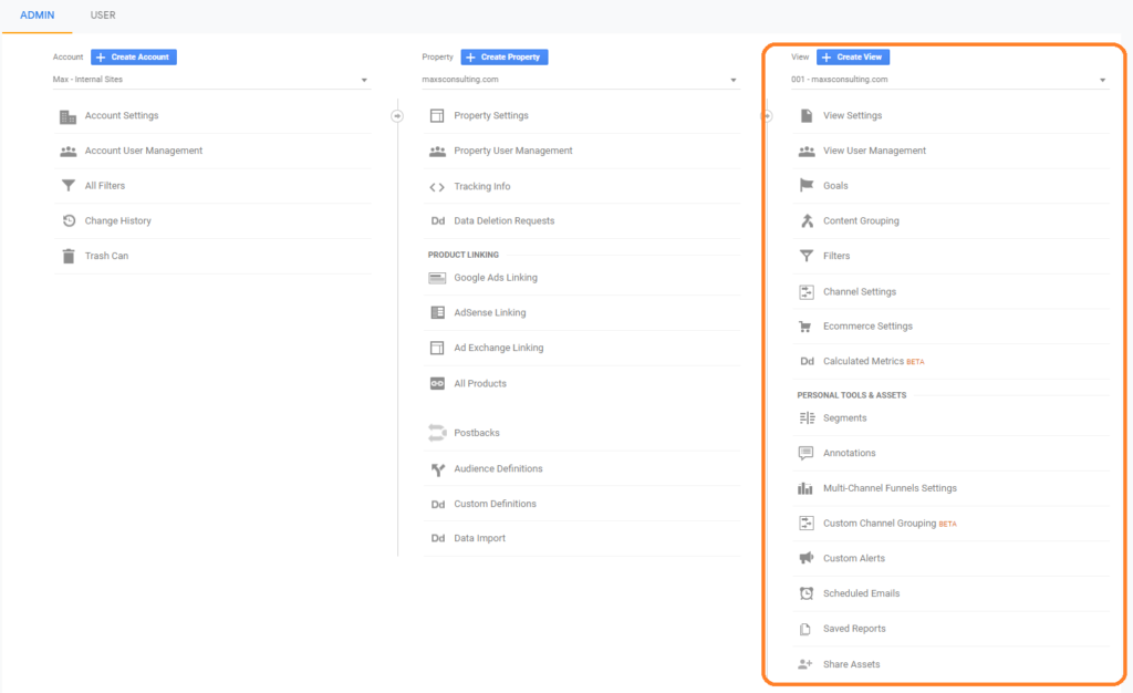 Google Analytics - Admin and View settings